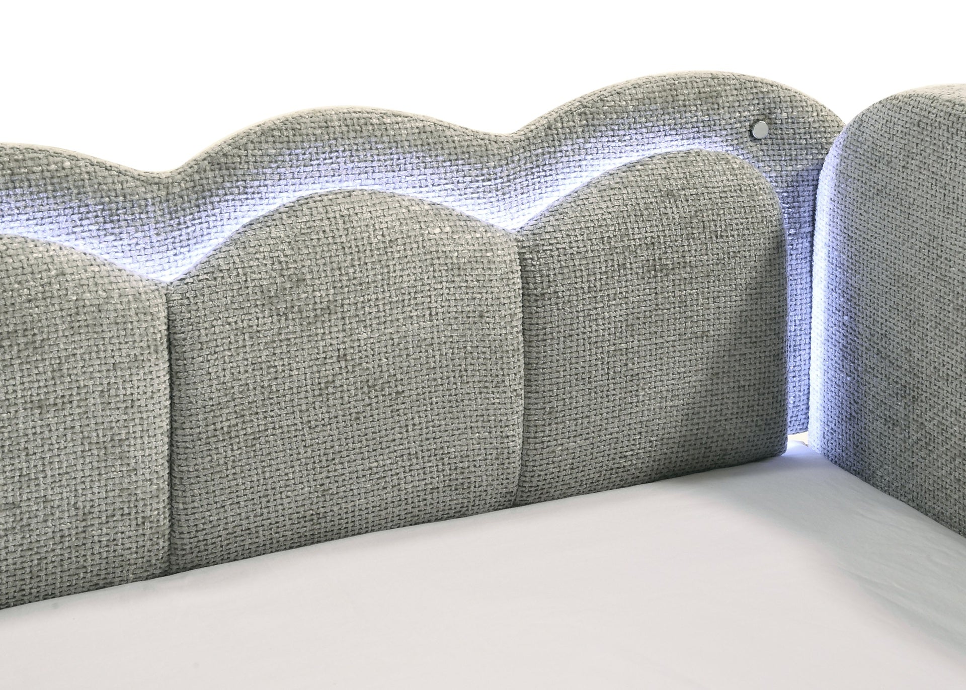 Luxurious 1pc Scalloped Silhouette Integrated Led Lighting Beautifully Upholstered Pull-out Trundle Light Gray Bedroom Living Room Furniture