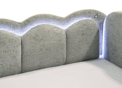 Luxurious 1pc Scalloped Silhouette Integrated Led Lighting Beautifully Upholstered Pull-out Trundle Light Gray Bedroom Living Room Furniture