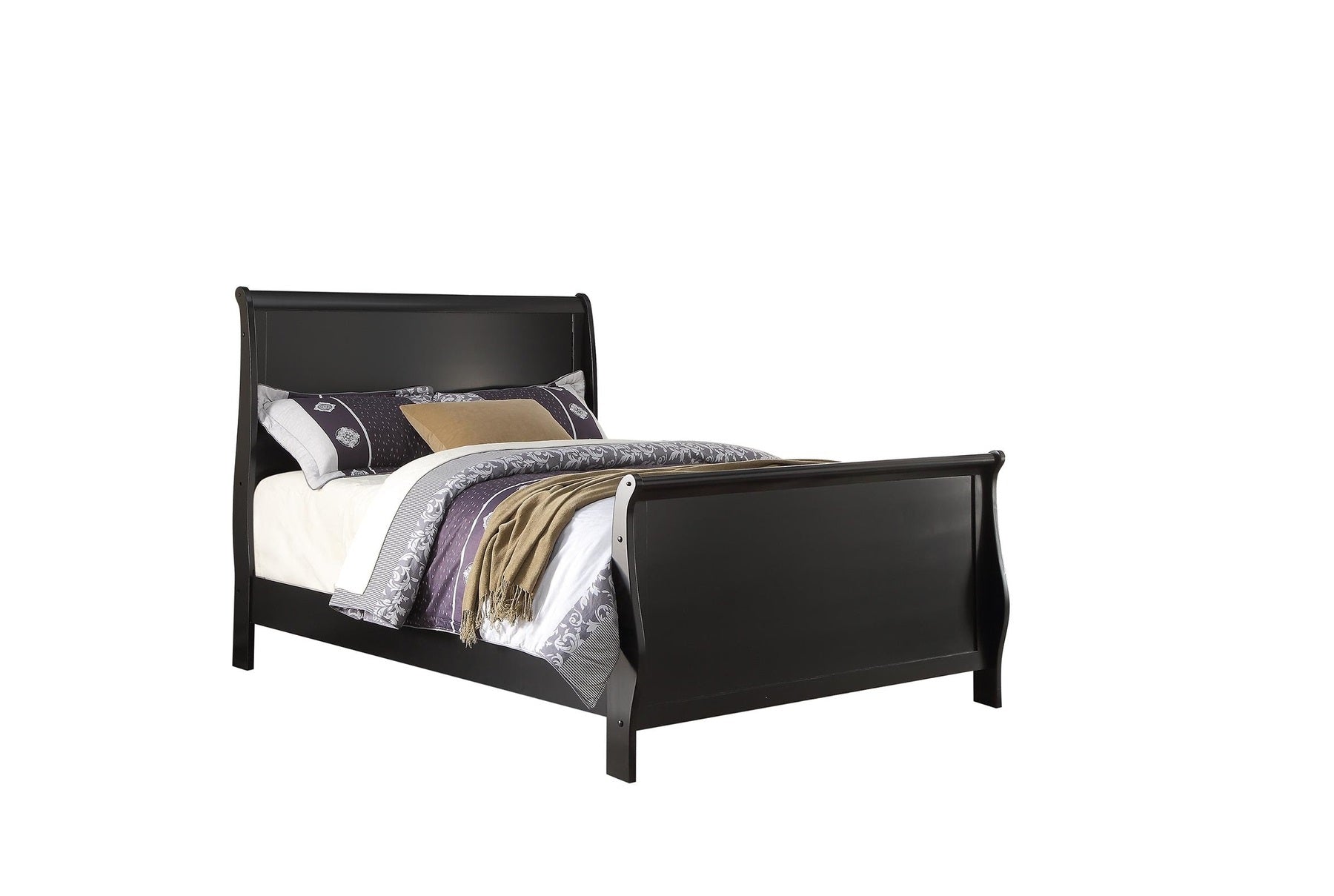 Modern 1pc Twin Size Bed Sleigh Design Headboard Footboard Plywood 1pc Bedframe Louis Phillippe Bedroom Furniture