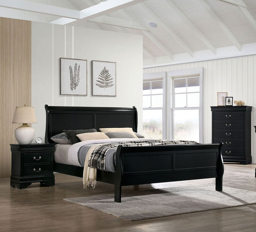 Full Size Bed Black Louis Phillipe Solidwood 1pc Bed Bedroom Sleigh Bed Contemporary Style