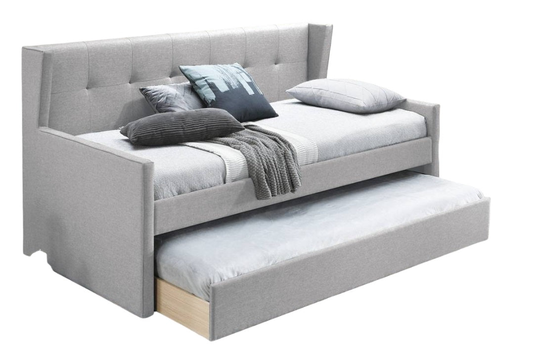 Contemporary Style 1pc Day Bed w/ Slat Trundle Button Tufted Light Gray Finish Bedroom Furniture