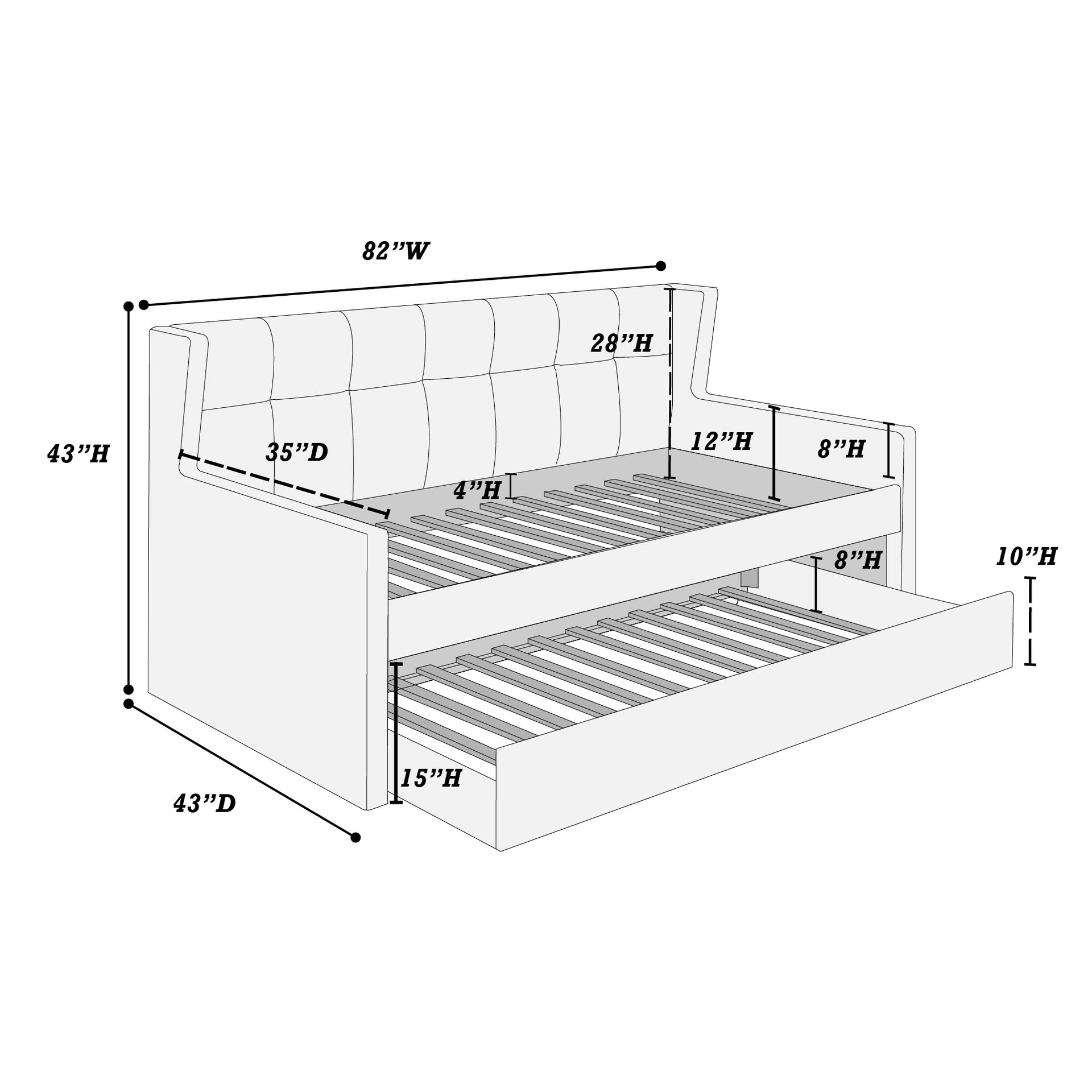Contemporary Style 1pc Day Bed w/ Slat Trundle Button Tufted Light Gray Finish Bedroom Furniture
