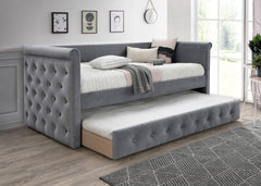 Contemporary Style 1pc Day Bed w/ Slat Trundle Button Tufted Gray Finish Bedroom Furniture
