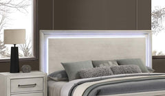 Elegant Style Queen Size Bed LED Lights On Headboard Antique White Finish Bedroom Furniture