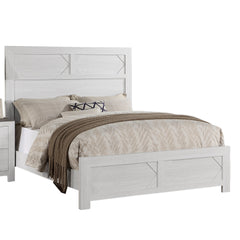 White Color 1pc Eastern King Size Bed High Headboard MDF Particle Board Bedroom Furniture Bedframe Unique Panel Design