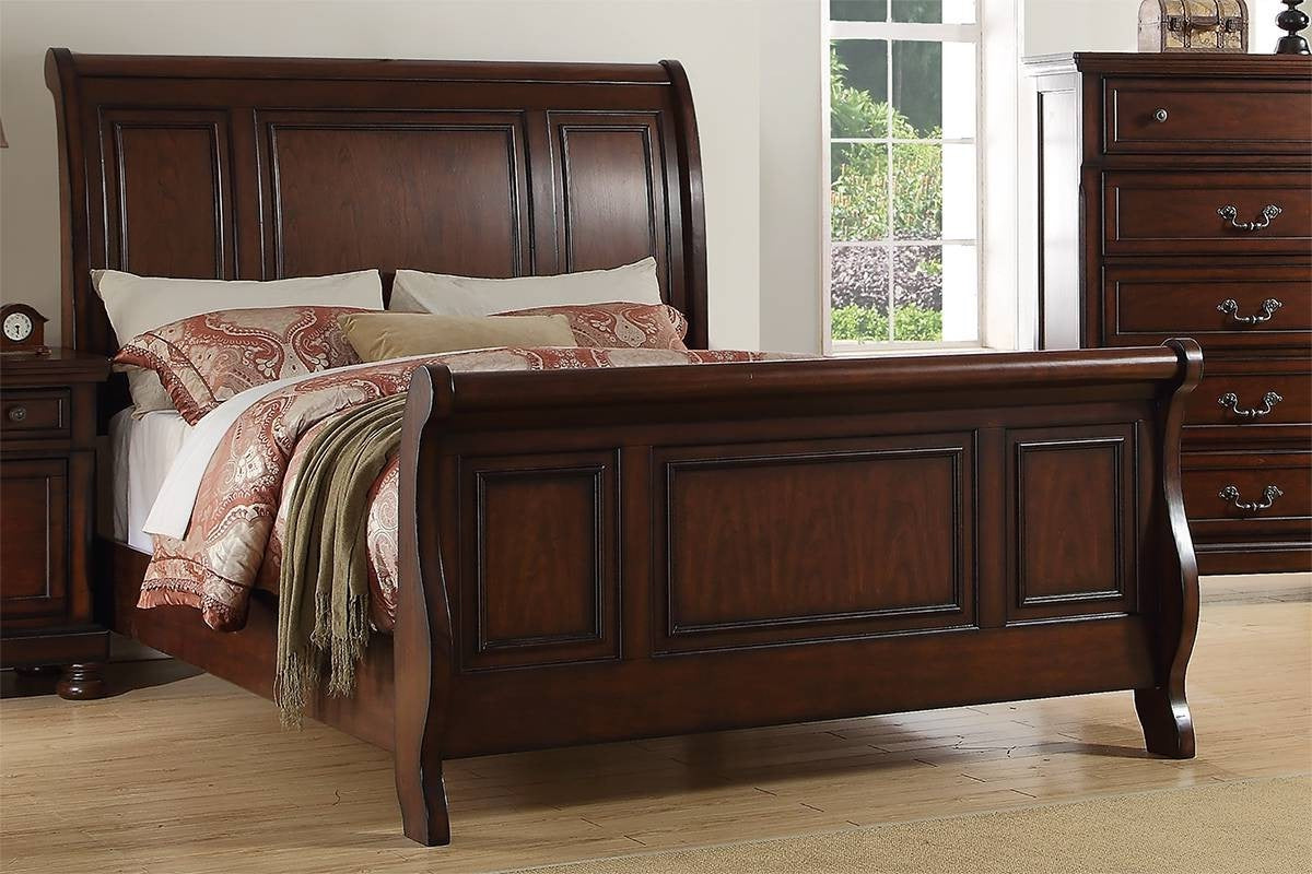 Traditional Style 1pc Queen Size Bed Two Panel Bed Headboard And Footboard Cherry Finish Bedroom Furniture