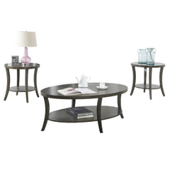 Perth Contemporary Oval Shelf Coffee Table Set, Gray