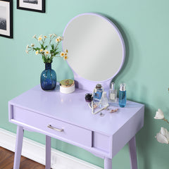 Maly Contemporary Wood Vanity and Stool Set, Purple