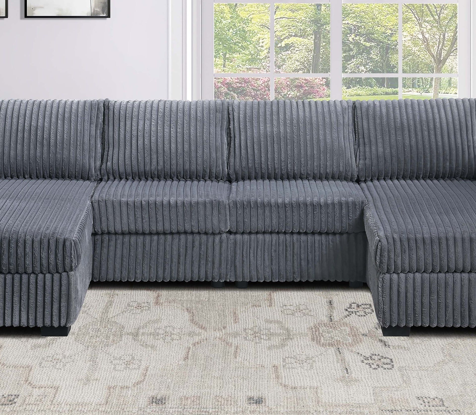 Dark Gray Finish 3pc U-Shaped Sectional Set Cushion Back Armless Chairs Right Arm And Left Arm Chaise Primary Living Room Comfortable For 4 People