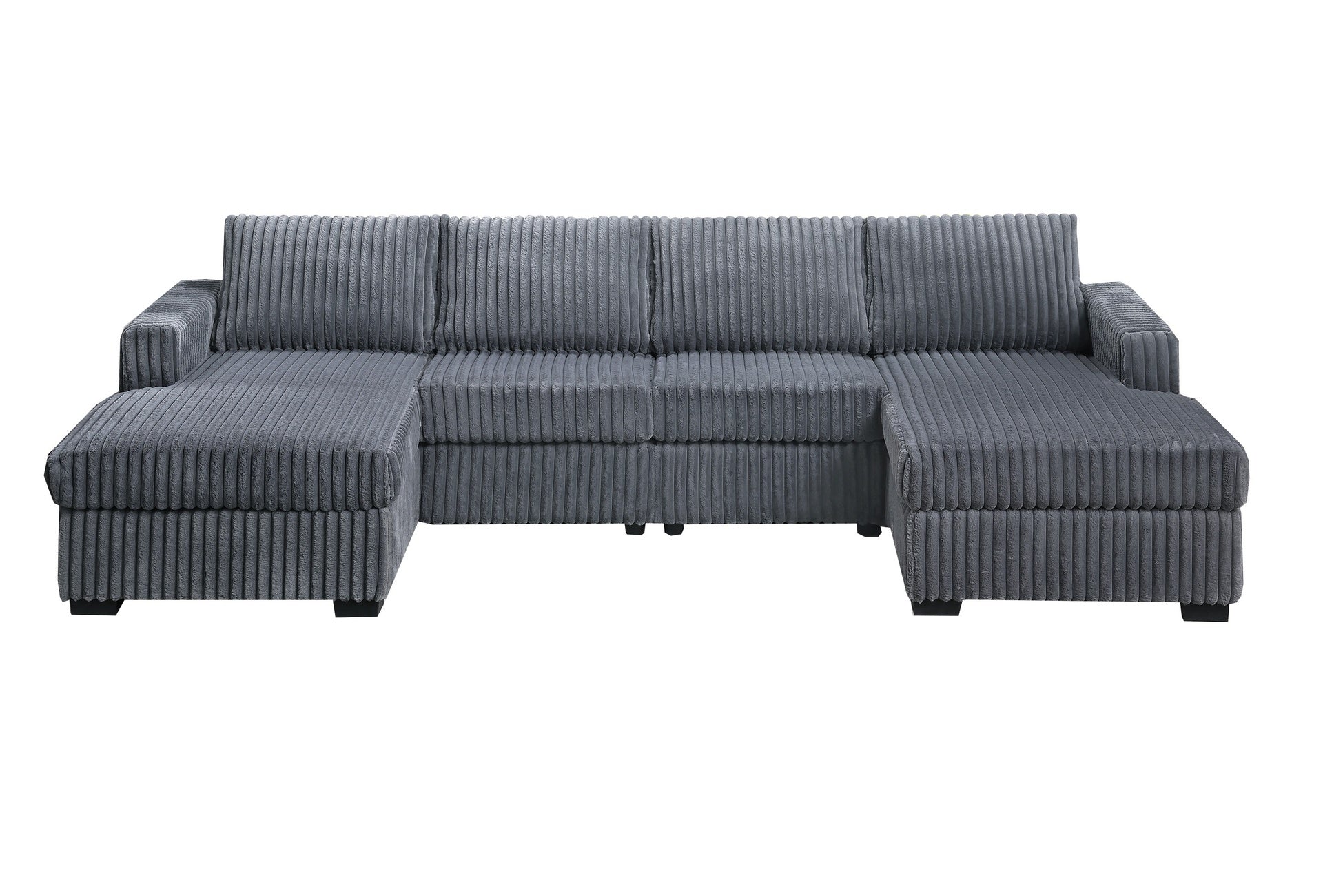 Dark Gray Finish 3pc U-Shaped Sectional Set Cushion Back Armless Chairs Right Arm And Left Arm Chaise Primary Living Room Comfortable For 4 People