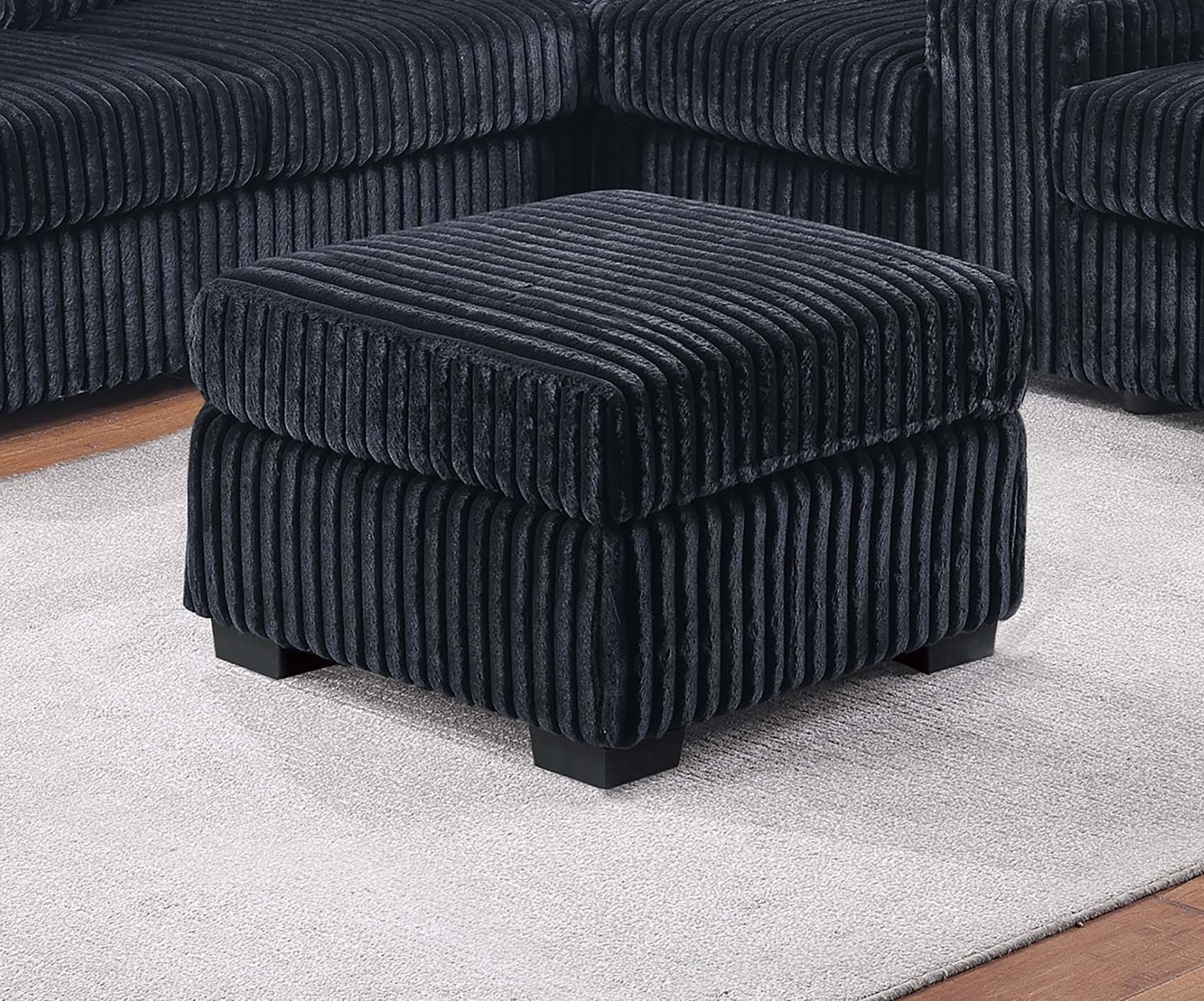 Contemporary Style L-Shaped 4pc Sectional Set USB Cup Holder Loveseat Cushion Back Plastic Legs Cocktail Ottoman Square Arms Black Finish Primary Living Room