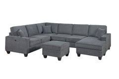 Contemporary Style 5pc Sectional Set Left Arm Loveseat With USB Port Corner Wedges Ottoman Armless Chairs Right Arm Loveseat With Chaise Slate Gray Finish Primary Living Room