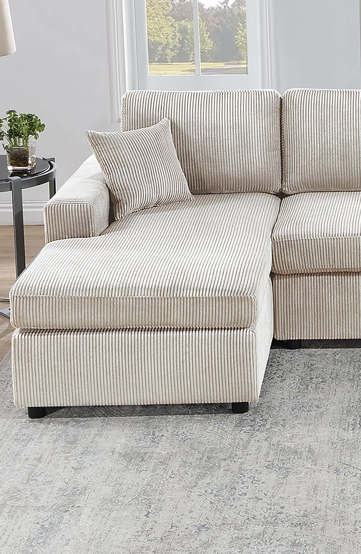 Modern Design Sectional Set 3pc Armless Loveseat Two Matching Pillow Right Arm And Left Arm Chaise Ivory Finish Primary Living Room