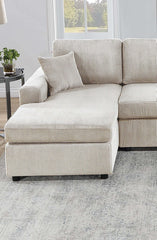 Modern Design Sectional Set 3pc Armless Loveseat Two Matching Pillow Right Arm And Left Arm Chaise Ivory Finish Primary Living Room