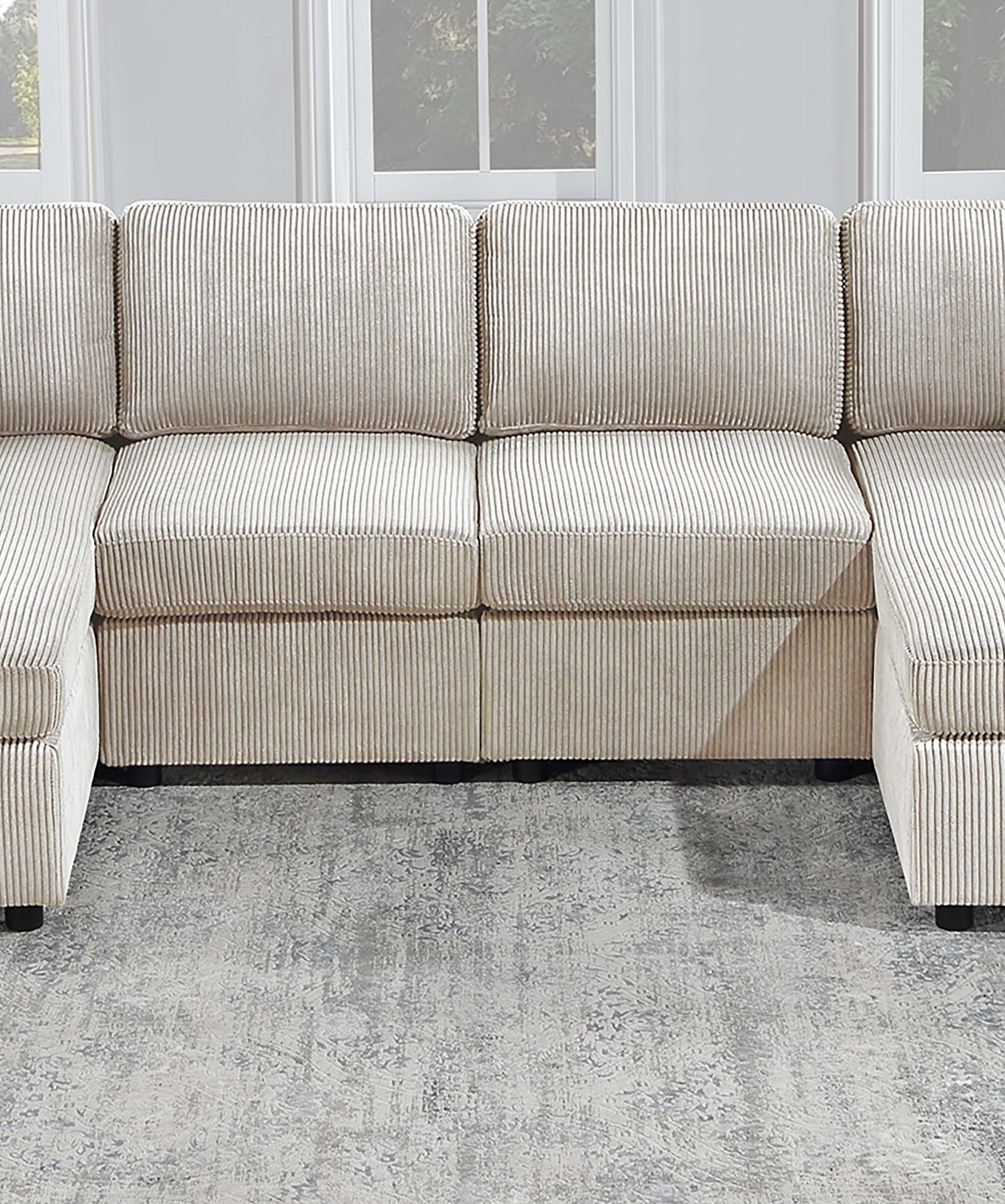 Modern Design Sectional Set 3pc Armless Loveseat Two Matching Pillow Right Arm And Left Arm Chaise Ivory Finish Primary Living Room