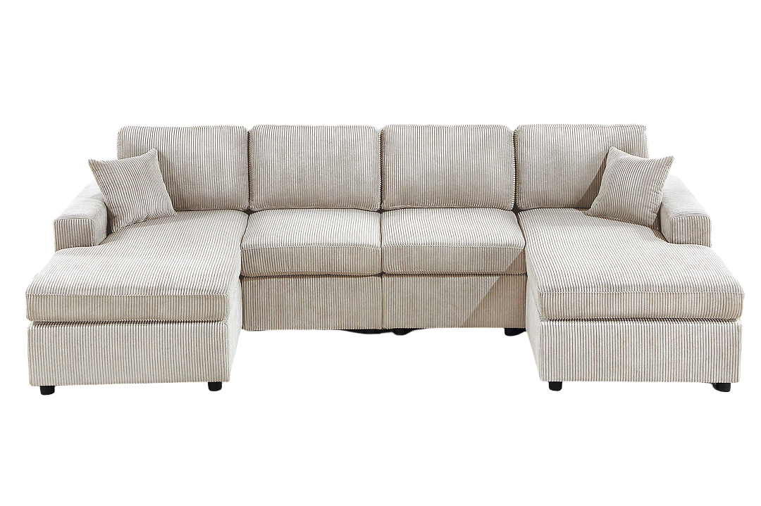 Modern Design Sectional Set 3pc Armless Loveseat Two Matching Pillow Right Arm And Left Arm Chaise Ivory Finish Primary Living Room