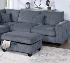 Modern Style 3pc Sectional Set USB Port Storage Ottoman Right Arm Chaise Left Arm Sofa Dark Gray Finish Primary Living Room