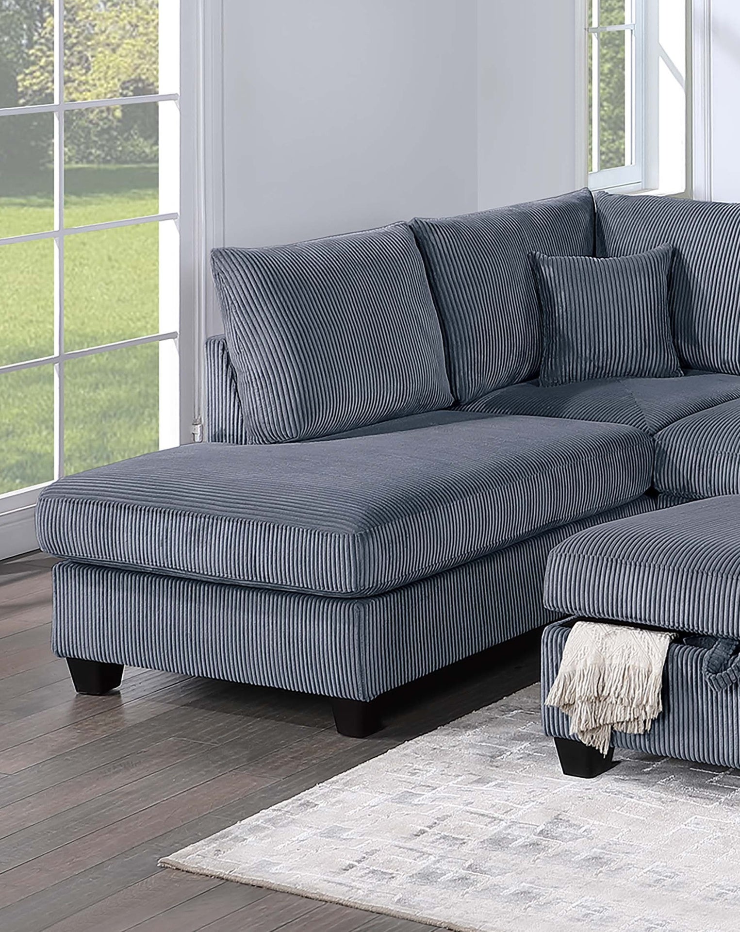 Modern Style 3pc Sectional Set USB Port Storage Ottoman Right Arm Chaise Left Arm Sofa Dark Gray Finish Primary Living Room