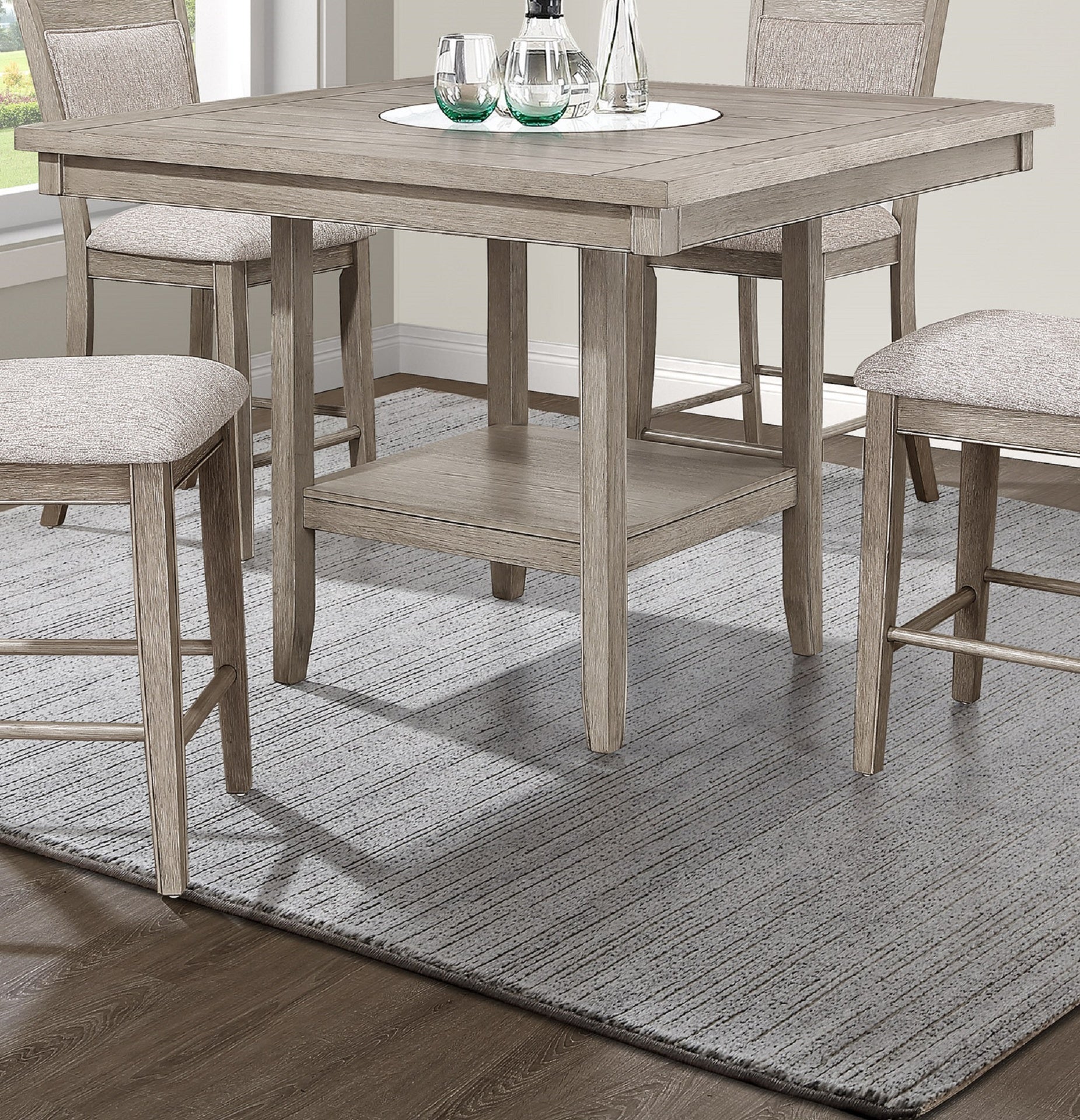1pc Contemporary Transitional Counter Height Dining Table w 20-Inch  Faux Marble Lazy Susan All Tan / Beige Gray Finish Wooden Wood Veneers Solid Wood Dining Room Furniture