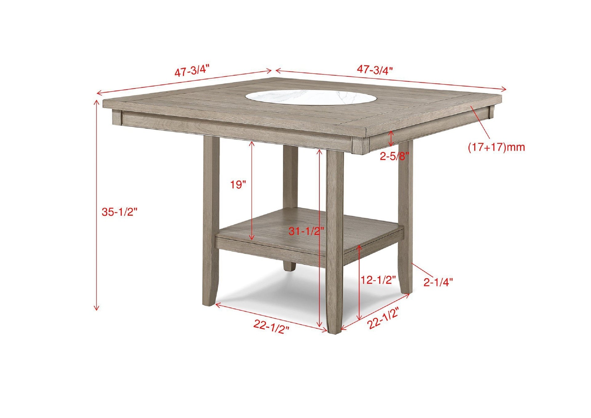 1pc Contemporary Transitional Counter Height Dining Table w 20-Inch  Faux Marble Lazy Susan All Tan / Beige Gray Finish Wooden Wood Veneers Solid Wood Dining Room Furniture