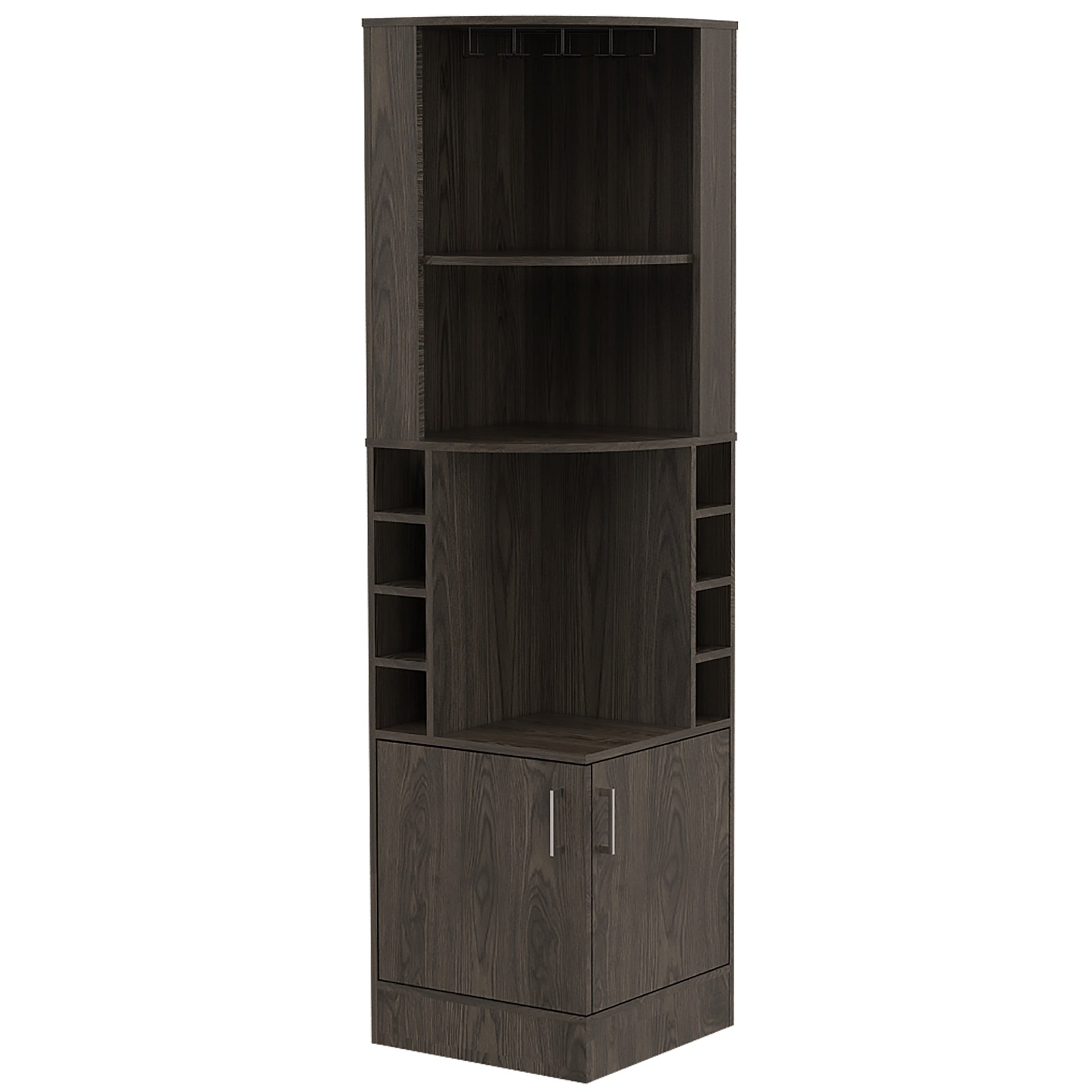Dark Walnut 8-Bottle 2-Shelf Bar Cabinet