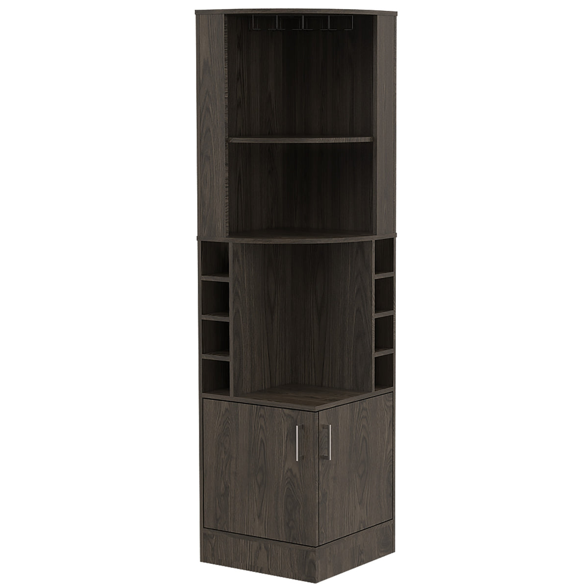 Dark Walnut 8-Bottle 2-Shelf Bar Cabinet