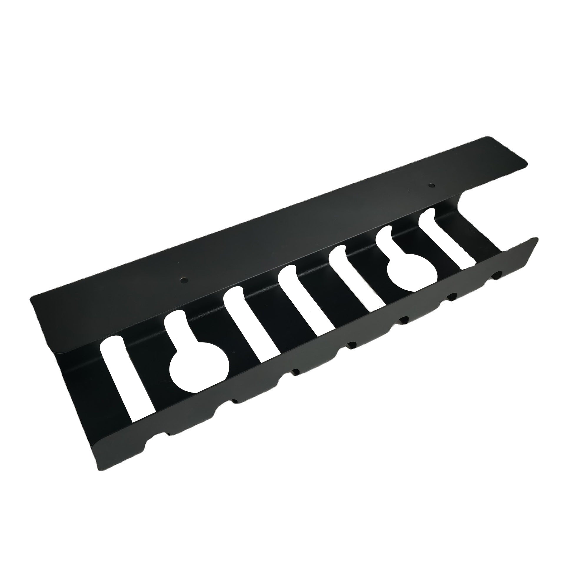 Metal under desk table mount cable management rack ventilation and cord control slots Black