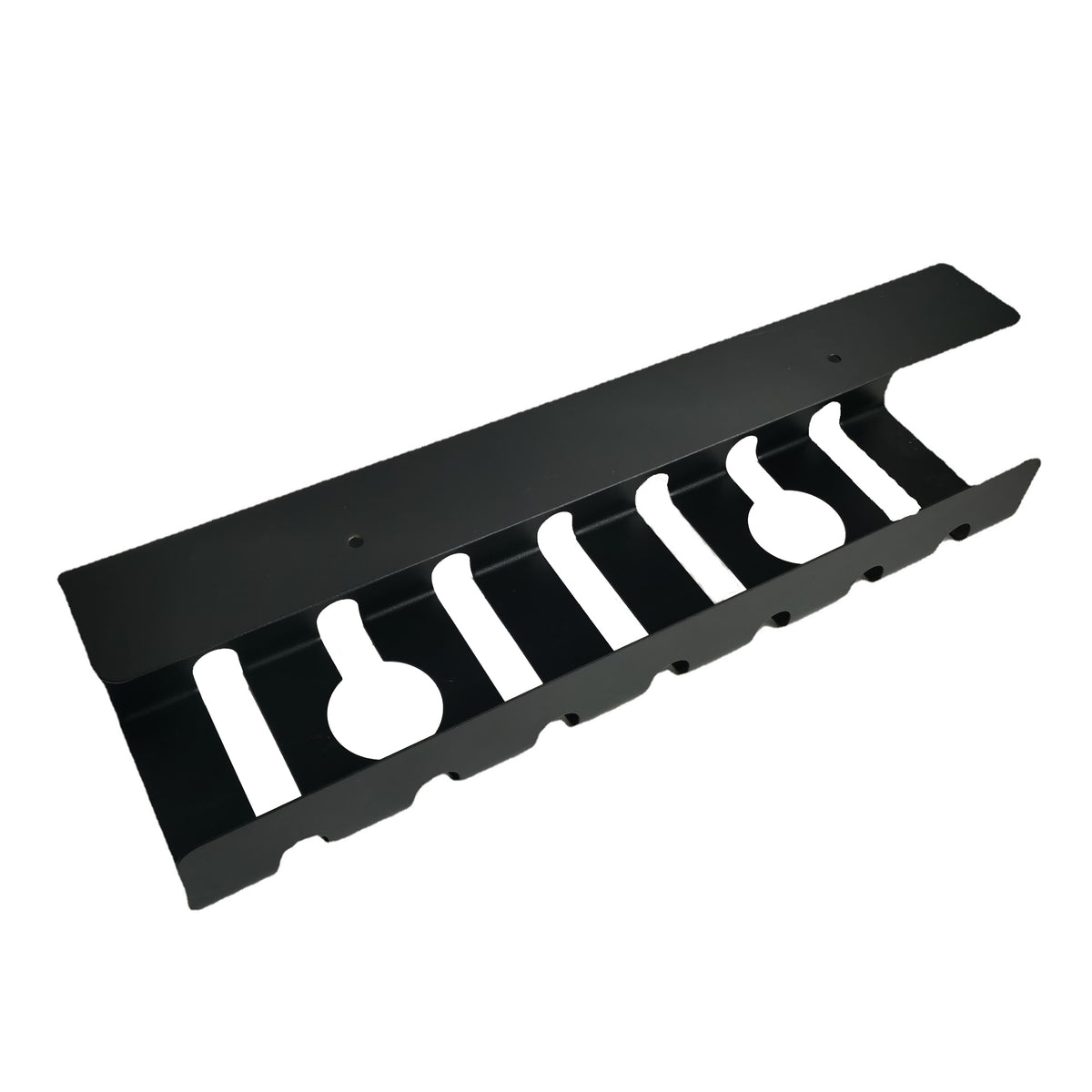 Metal under desk table mount cable management rack ventilation and cord control slots Black