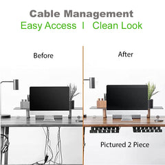 Metal under desk table mount cable management rack ventilation and cord control slots Black