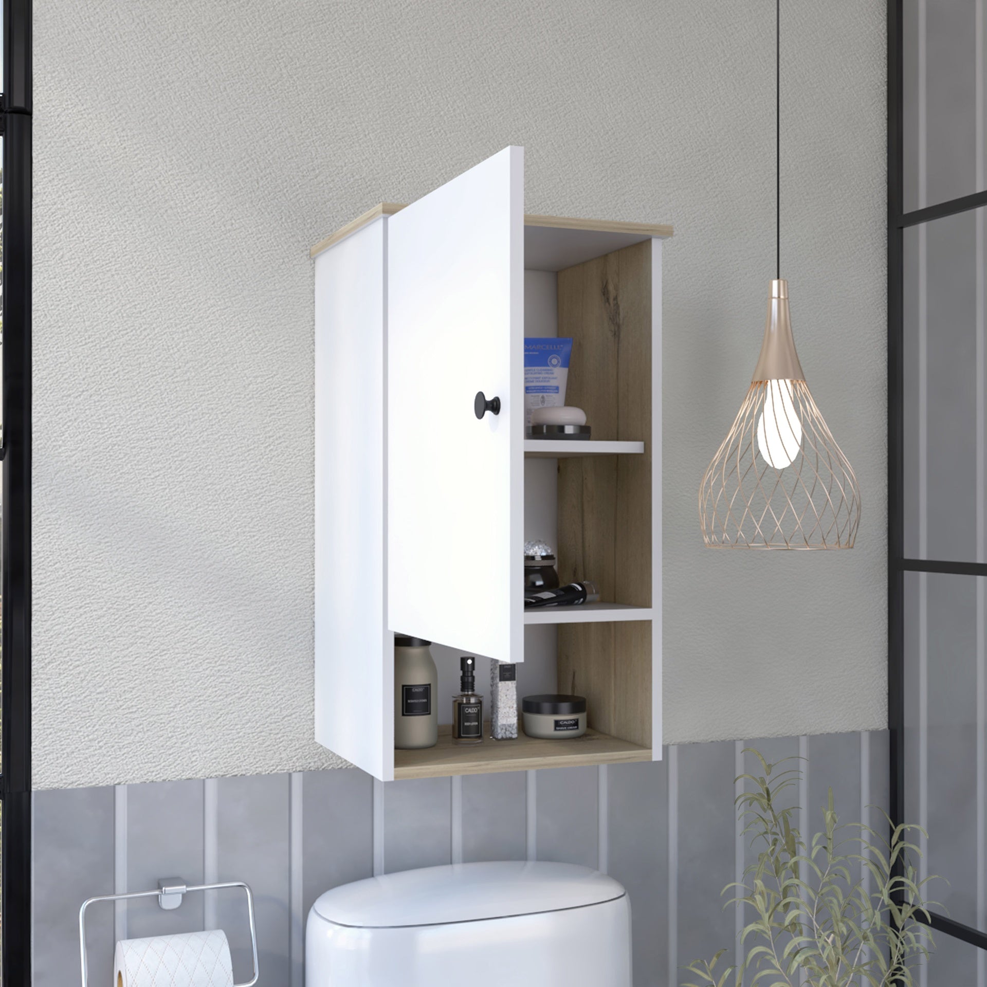 Light Oak and White 1-Shelf Medicine Cabinet