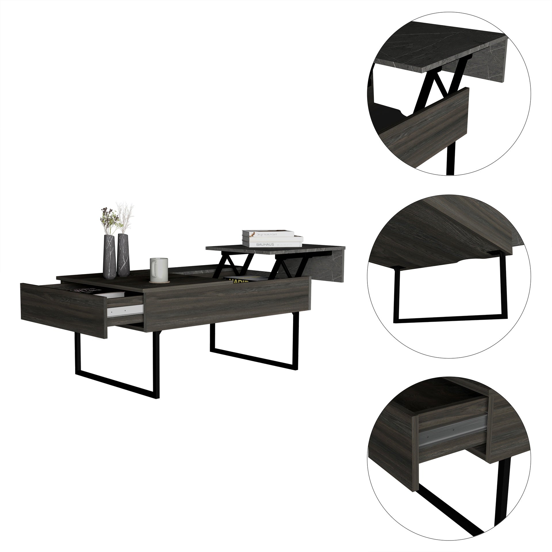 Westover Rectangle Lift Top  Coffee Table Carbon Espresso and Onyx