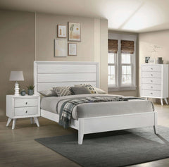 White King Size Bed 2x Nightstands Wave Texture Panel HB Bedroom Furniture Contemporary 3pc Set