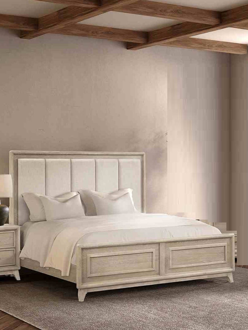 Contemporary 1pc Eastern King Size Bed Channel Padded Headboard Oak Finish Bedroom Furniture