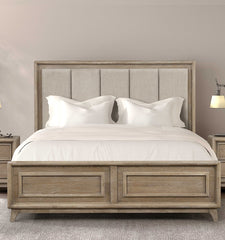 Contemporary 1pc Eastern King Size Bed Channel Padded Headboard Oak Finish Bedroom Furniture