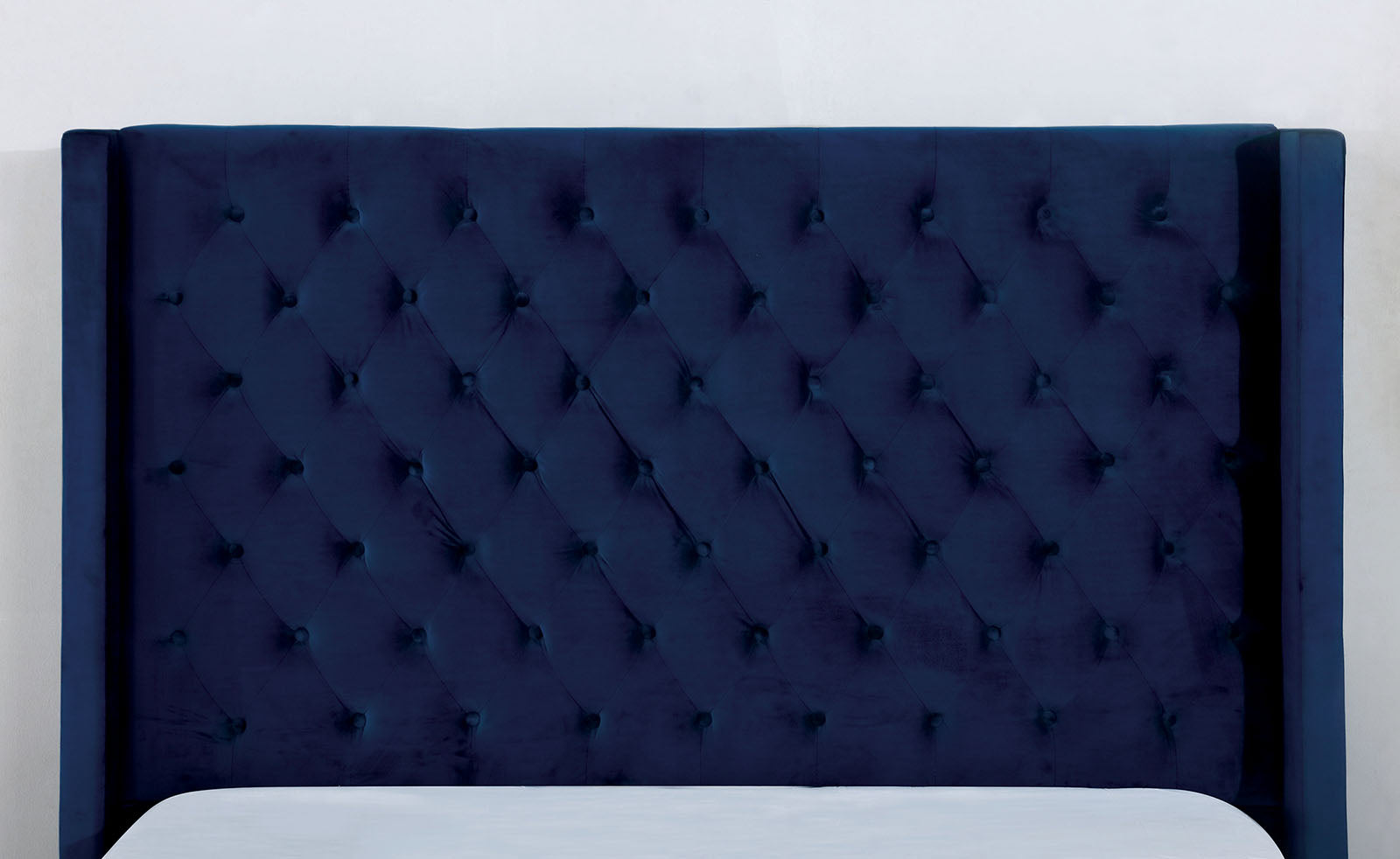 Modern Bedroom Furniture Navy 1pc Est King Size Bed Upholstered Frame Fabric Tufted HB Wingback Design