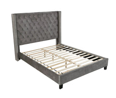 Transitional Gray 1pc Queen Size Bed Upholstered Frame Fabric Tufted HB Bedroom Wingback Design