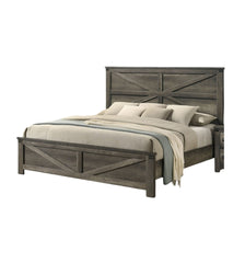 Rustic Gray 1pc Queen Size Bed Unique Design Headboard Simple Wooden Bedroom Furniture Metal Accents