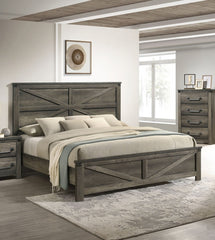 Rustic Gray 1pc Queen Size Bed Unique Design Headboard Simple Wooden Bedroom Furniture Metal Accents