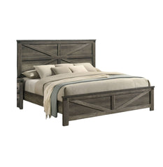Rustic Gray 1pc Queen Size Bed Unique Design Headboard Simple Wooden Bedroom Furniture Metal Accents