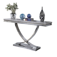 Glam Style Modern Sofa Table 1pc Stainless Steel Pedestal Base 18mm Faux Marble On Top Metal Structure Chroma Finish Coffee Table-Not Included