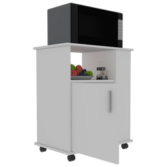 Lower Microwave Pantry 29" H, Single Door Cabinet, One Open Shelf, Three Side Shelves, White