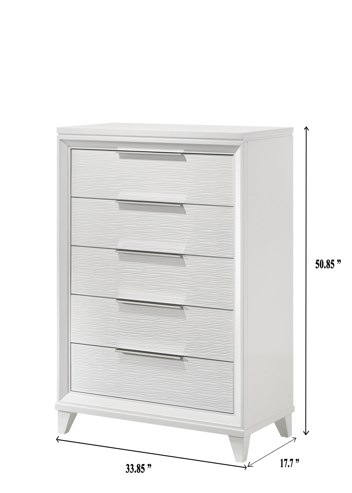 Contemporary White Textured Finish 5-Drawer Storage Tall Chest Wooden Solid Wood Bedroom Furniture
