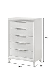 Contemporary White Textured Finish 5-Drawer Storage Tall Chest Wooden Solid Wood Bedroom Furniture