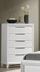 Contemporary White Textured Finish 5-Drawer Storage Tall Chest Wooden Solid Wood Bedroom Furniture