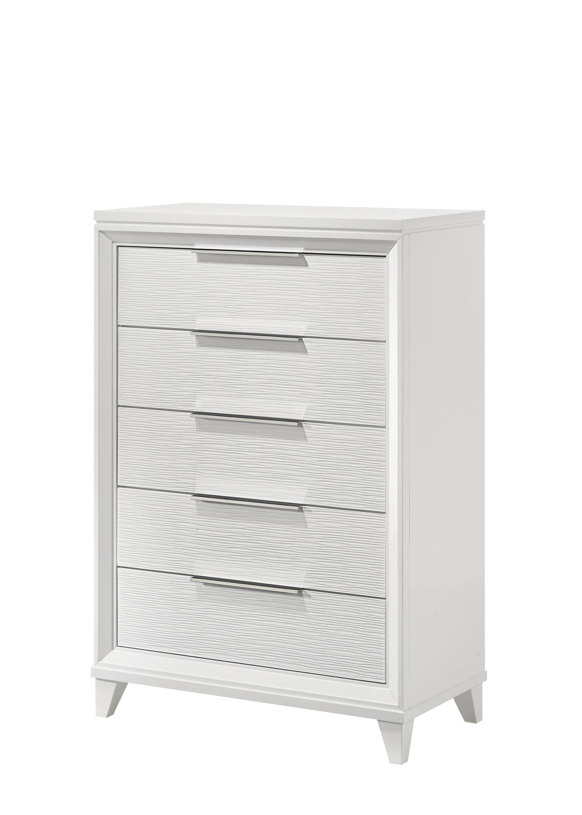 Contemporary White Textured Finish 5-Drawer Storage Tall Chest Wooden Solid Wood Bedroom Furniture
