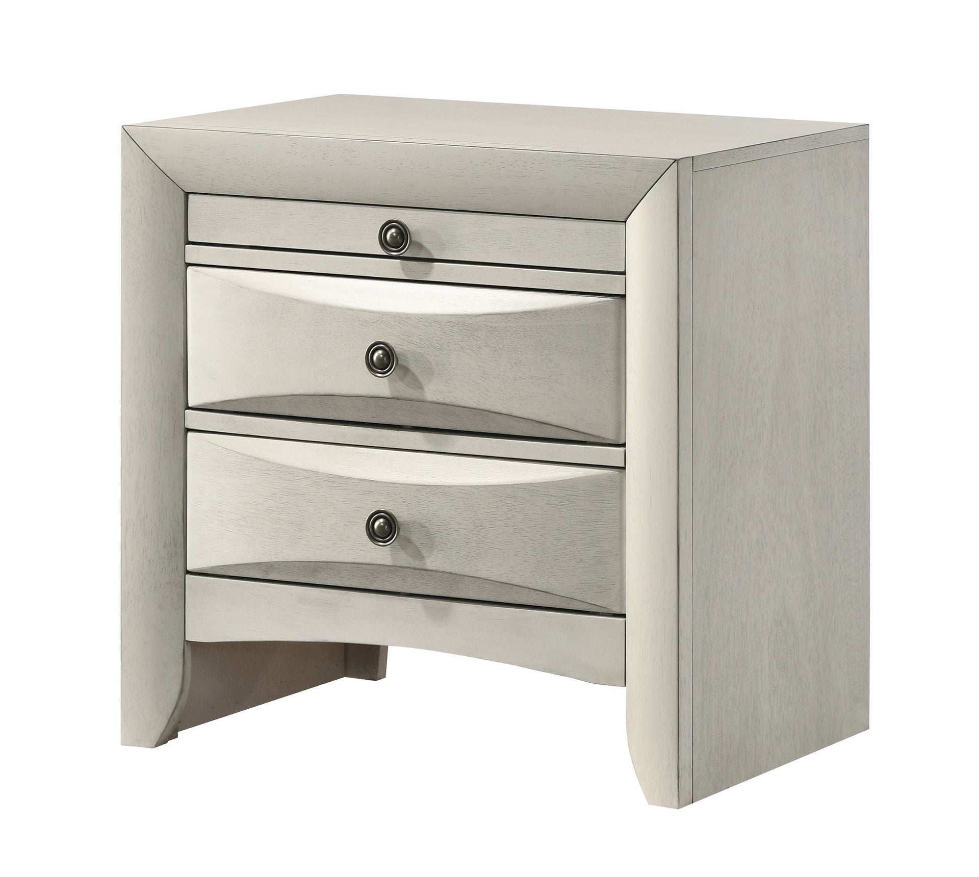 1pc Contemporary Neutral White Finish Curved Drawer Fronts Storage Drawers Nightstand Wooden