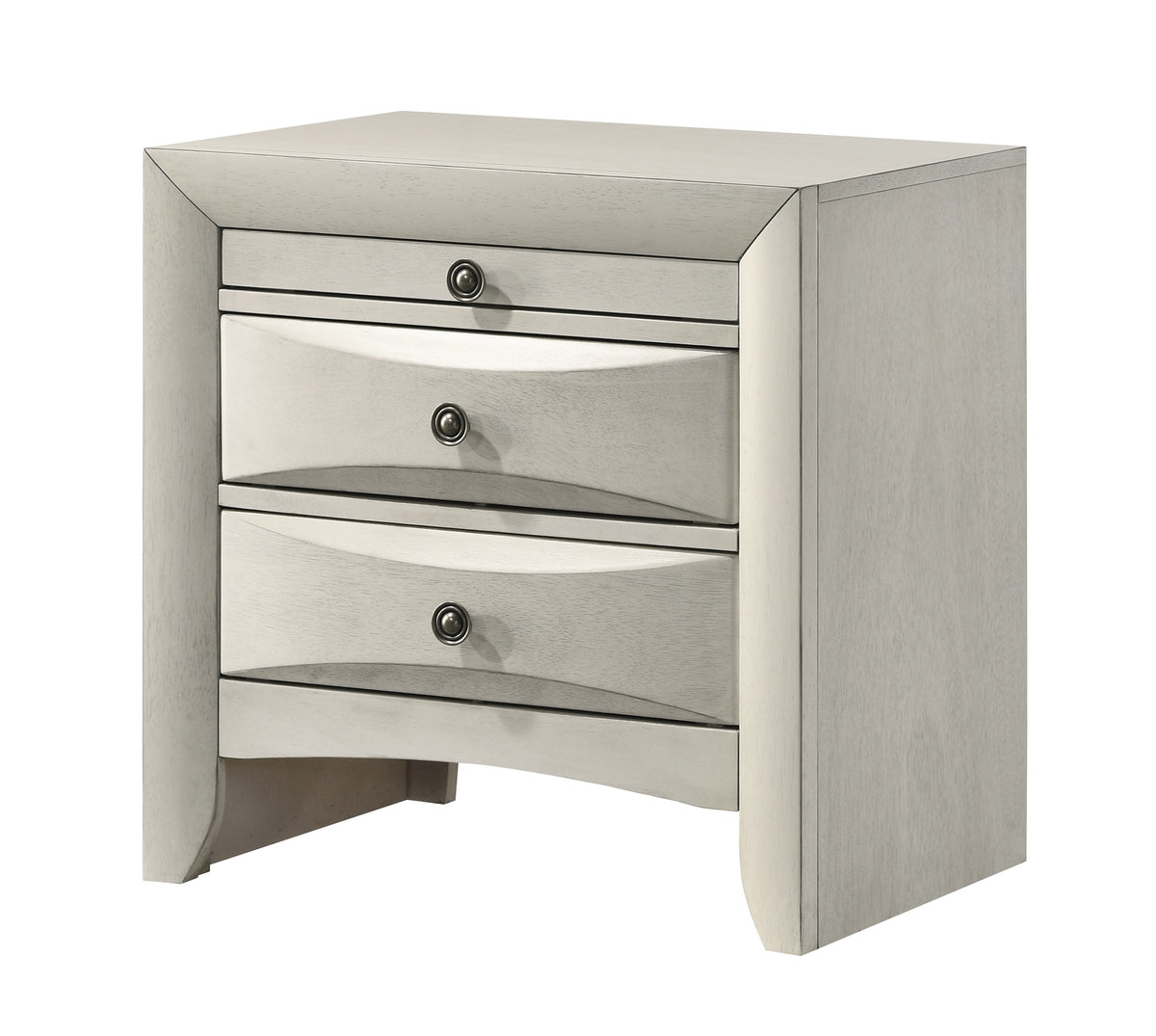 1pc Contemporary Neutral White Finish Curved Drawer Fronts Storage Drawers Nightstand Wooden