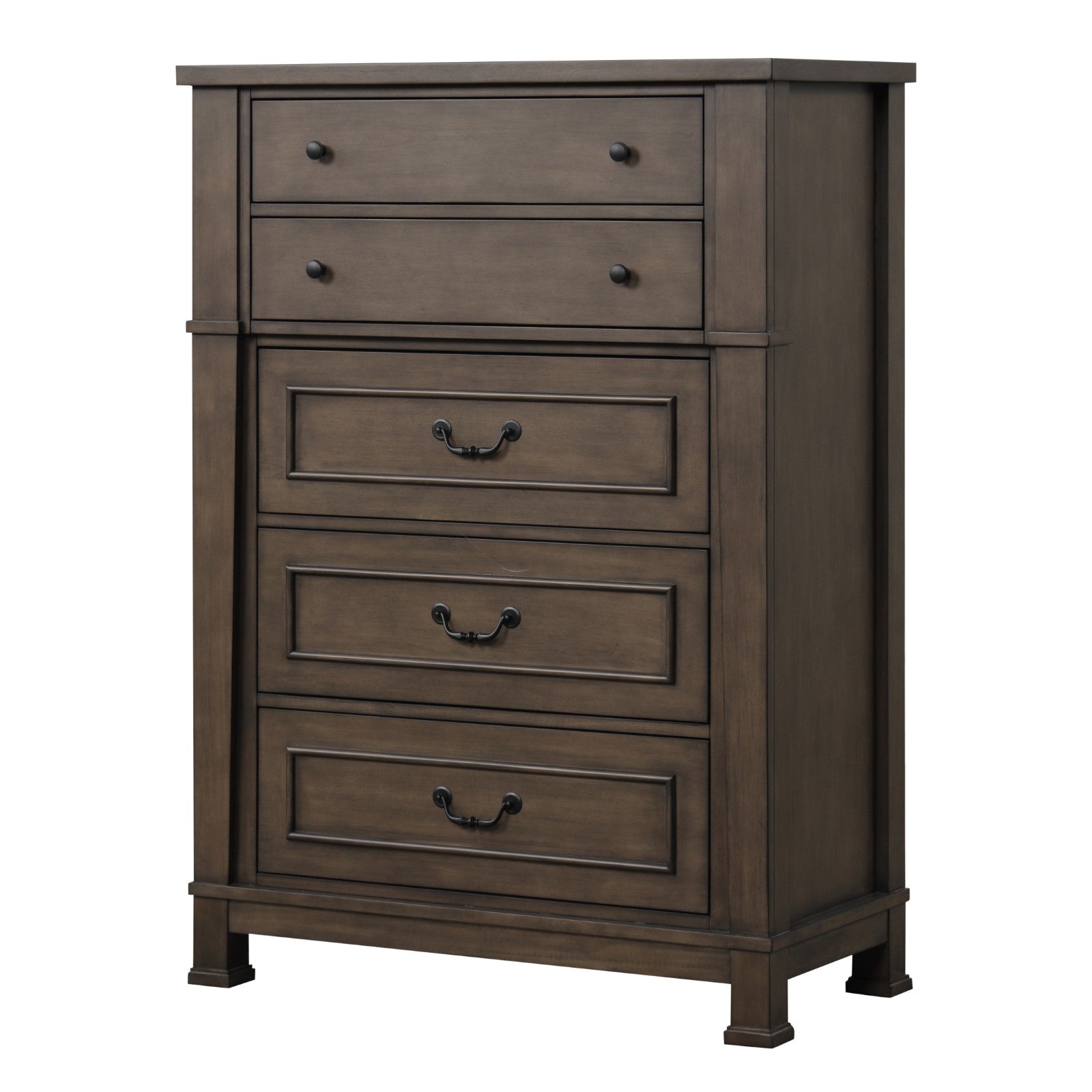 Transitional Style Chest 1pc French And English Dovetail Drawer Knobs And Hanging Pulls Metal Side Glides Dark Walnut Finish Bedroom Furniture