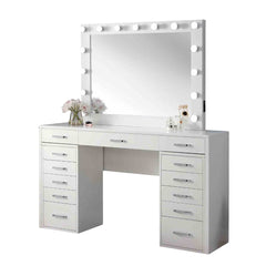 Glam Style 1pc Vanity Set Multiple Drawer Cabinets 15pcs Bulbs USB Charger White Finish Bedroom Furniture Stool Not Included