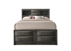 Gray Queen Storage Platform Captain's Bed with Bookcase Headboard Drawers Solid Wood Furniture